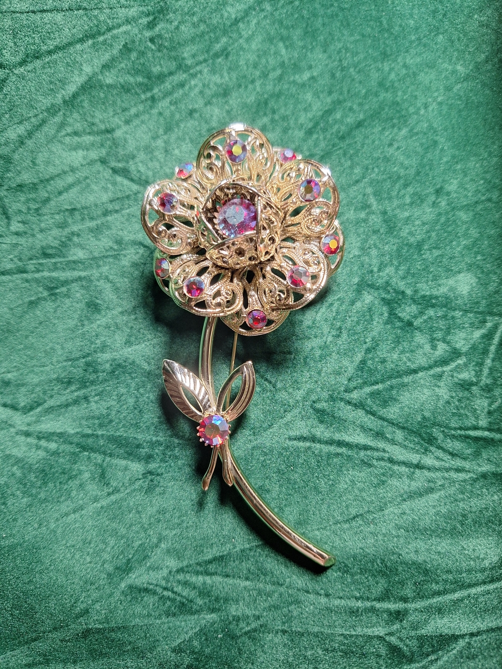 Gold Floral Crystal Brooch - Aurora Rhinestone Flower Pin